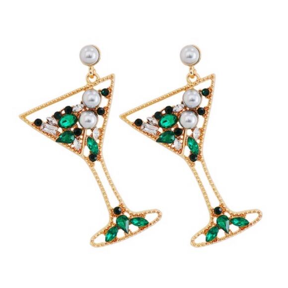 Crystal & Pearl Martini Glass Earrings - Picture 1 of 2